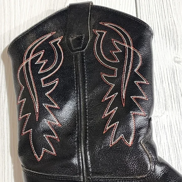 Black Western Cowboy Boots with Red Stitching Kids Size 3 - Picture 10 of 13